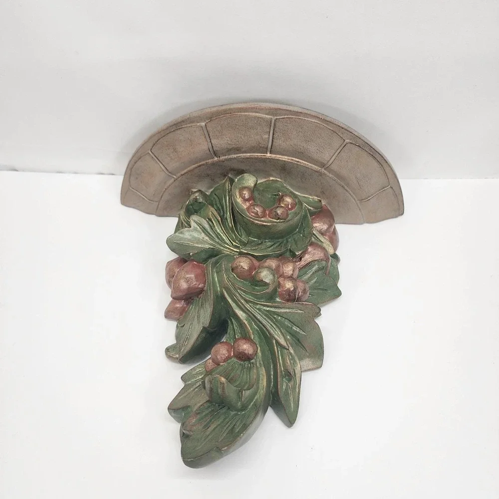 Kirkland's Decorative Fruit Leaf Resin Wall Shelf Corbel Green Gold Vintage